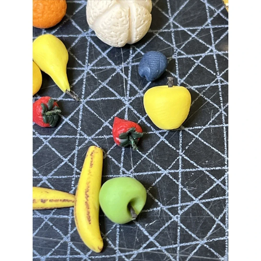 Vtg Artisan Dollhouse Miniature Vegetable Fruit Basket Market Food OOAK Realist